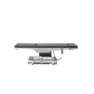 Adjustable ASC operating room table with padded sections and stainless‑steel support base